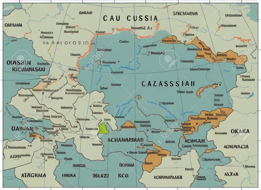 Caucasus and Central Asia Map - Detailed Vector Illustration