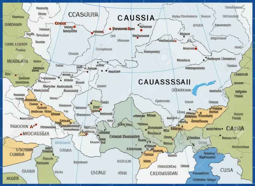 Caucasus and Central Asia Map - Detailed Vector Illustration