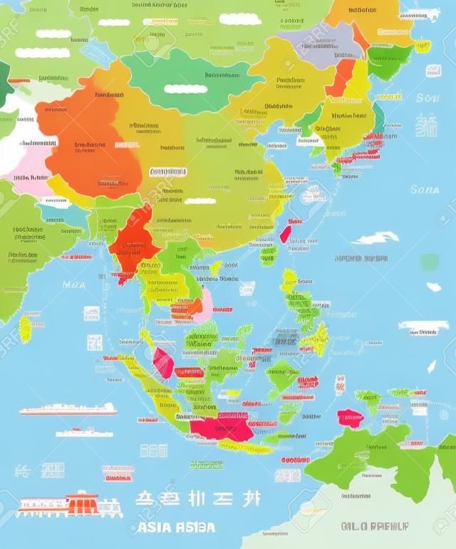 Asia Oriental mapa - ilustración vectorial detallada