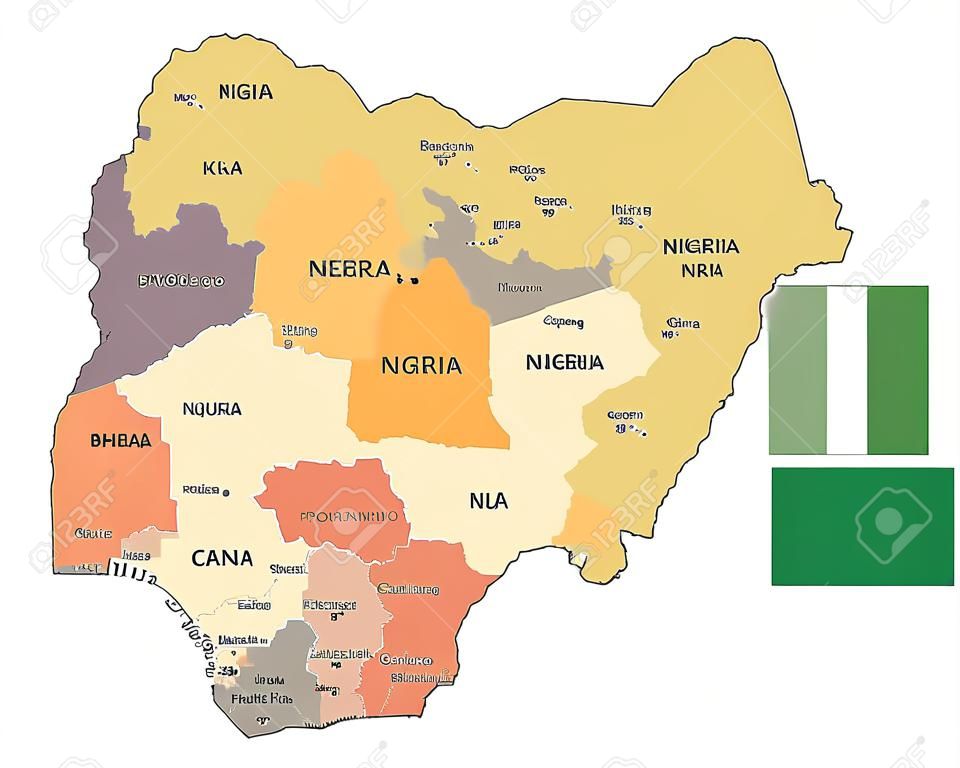 Nigeria - vintage map and flag - High Detailed Vector Illustration