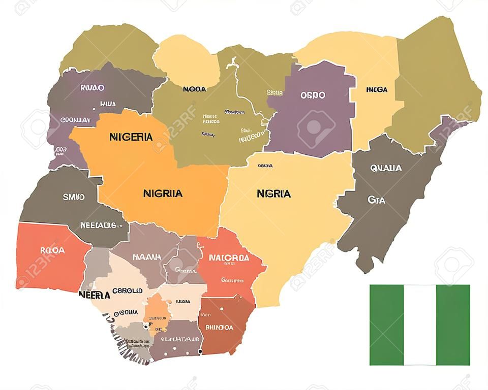Nigeria - vintage map and flag - High Detailed Vector Illustration