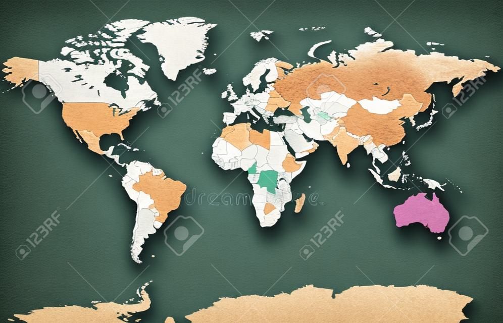 Ilustração em vetor de mapa do mundo colorido topográfico físico político