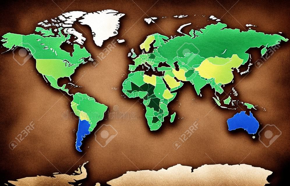 Ilustração em vetor de mapa do mundo colorido topográfico físico político