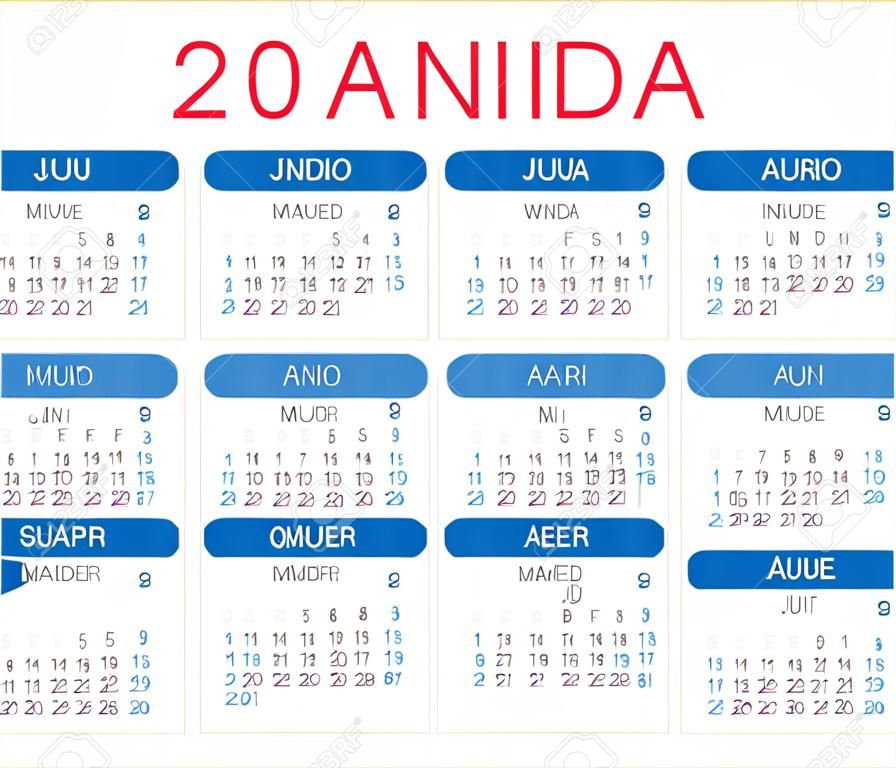 Calendario 2021 - Versione spagnola sud latinoamericana - Modello vettoriale