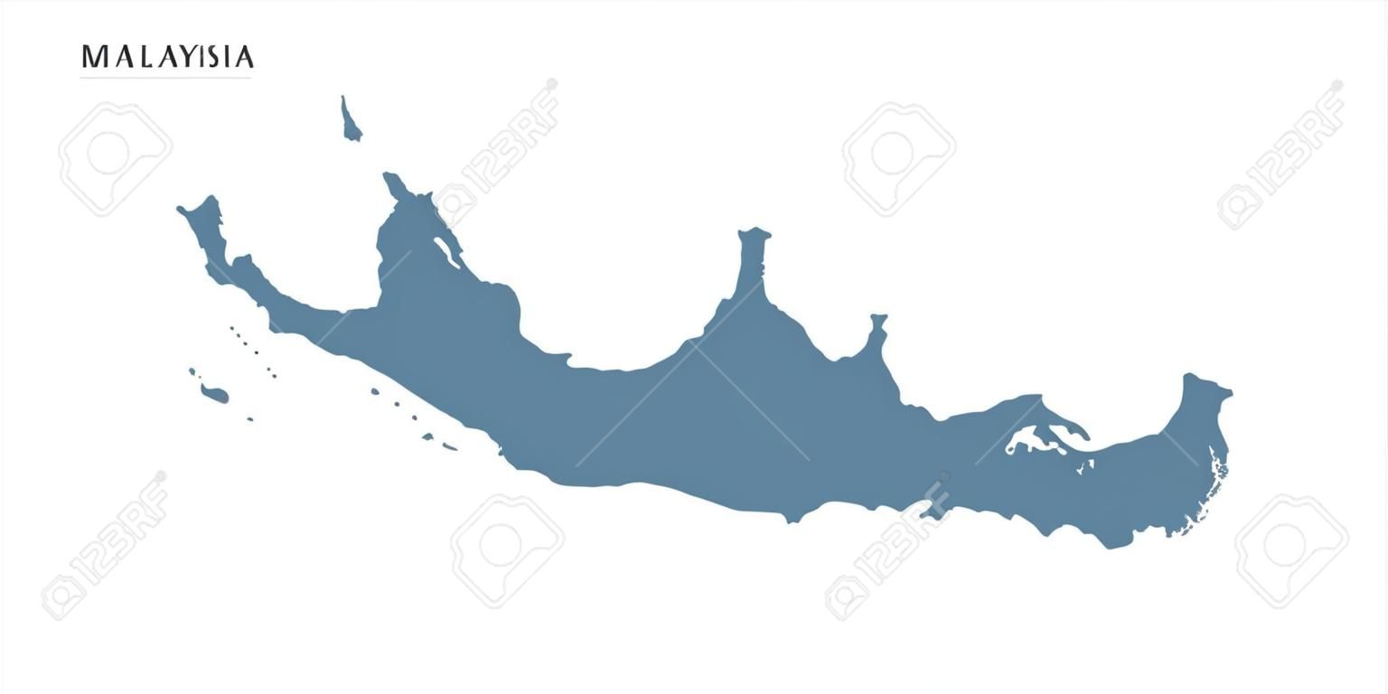 Mapa de Malásia - Contorno Sólido Vector e Regiões Estaduais. Ilustração