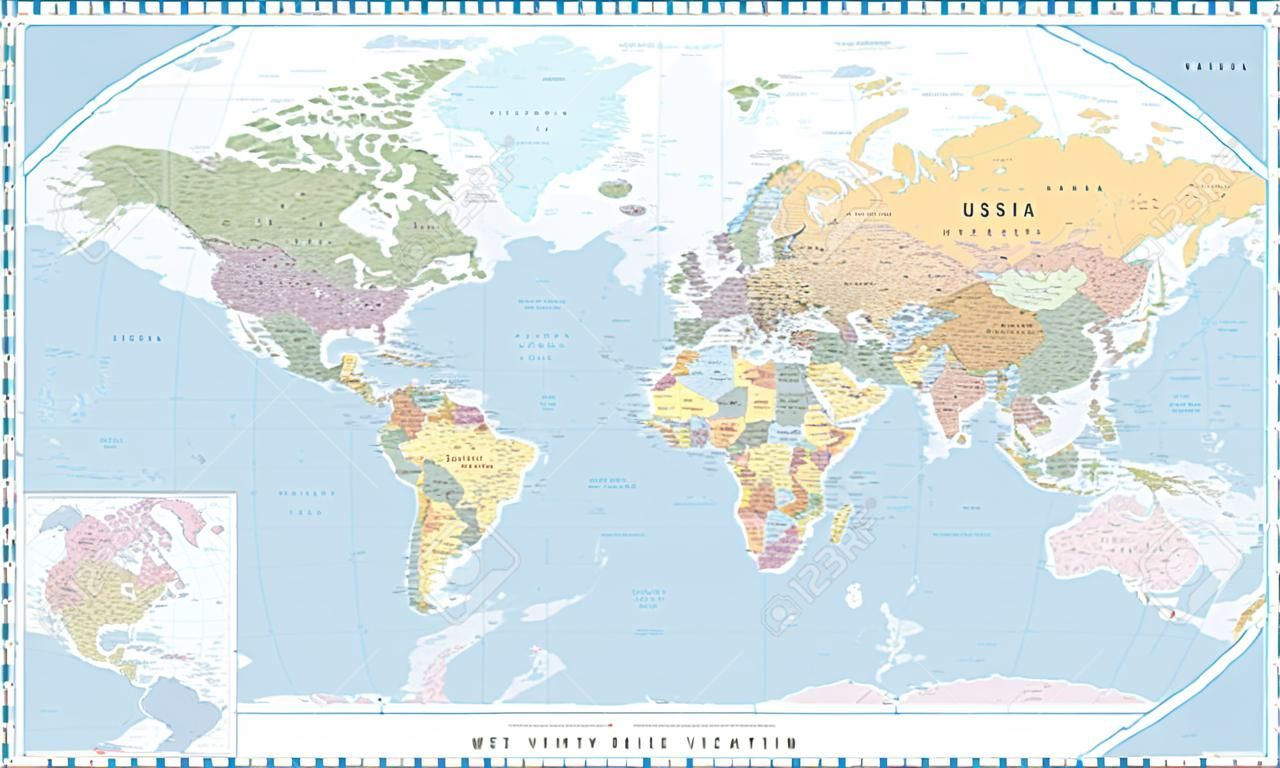 World Map Vintage Political - Vector Illustration
