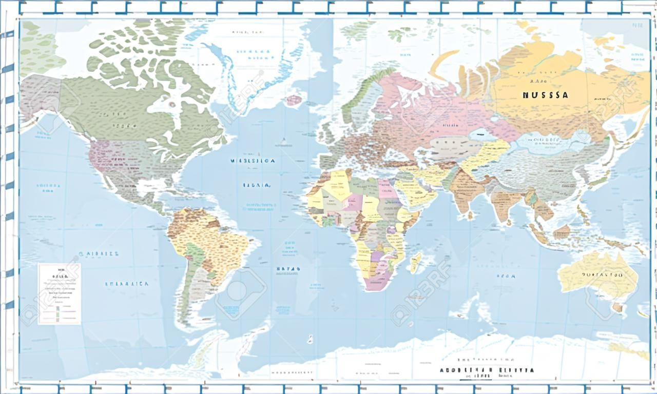 Mapa świata vintage politycznych - ilustracji wektorowych