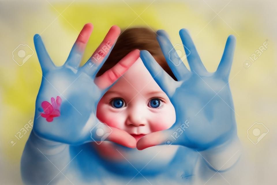 Dipinti a mano bambino, bambina su sfondo
