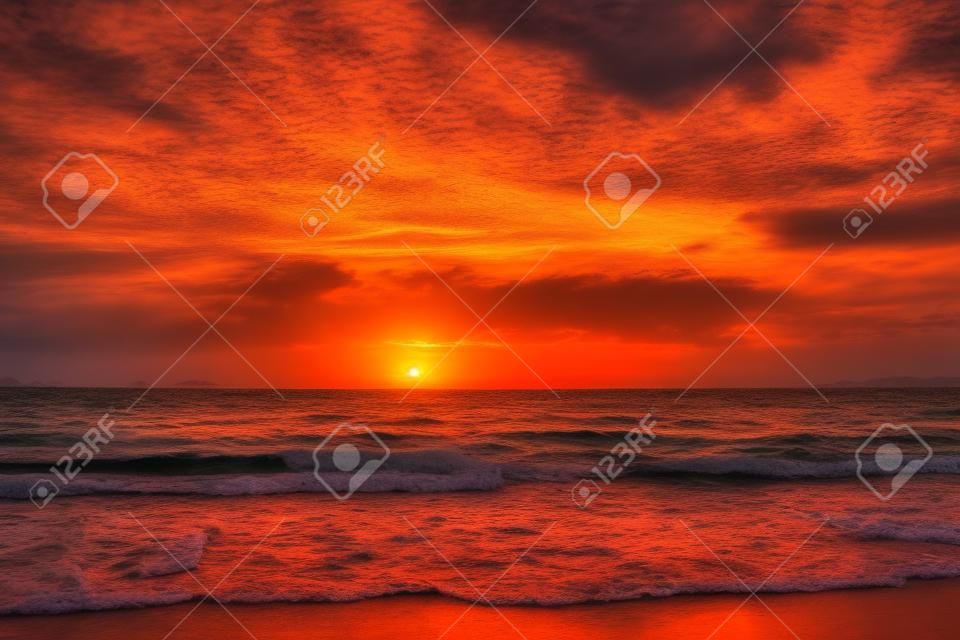 Amazing sunset on the sea beach.