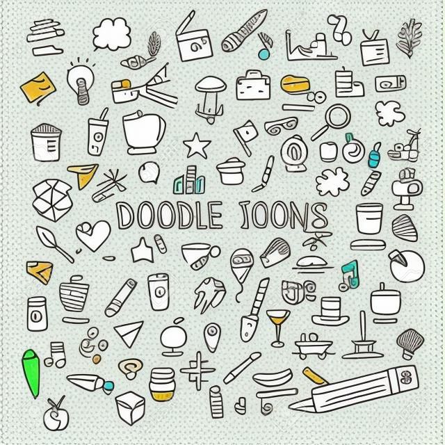 Conjunto de doodles iconos, objetos dibujados a mano vector, ilustración
