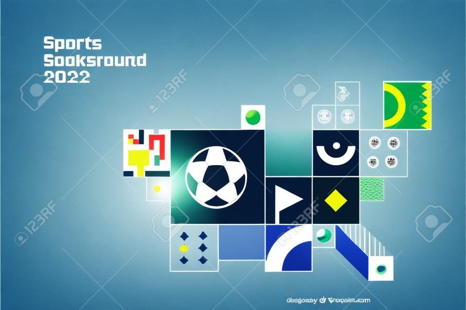 Sports background for football world championship 2022. Layout design template with geometric shapes.