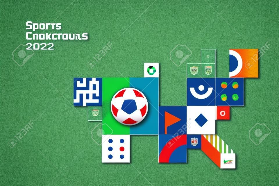 Sports background for football world championship 2022. Layout design template with geometric shapes.