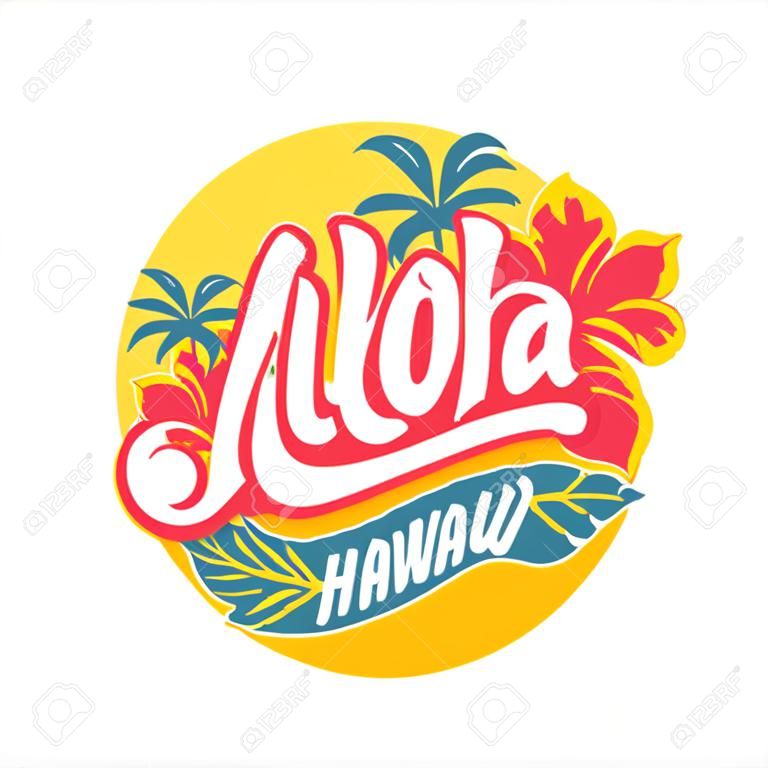 Aloha hawaii bloemen print. Zomer paradijs zin. Surfen gerelateerde kleding ontwerp