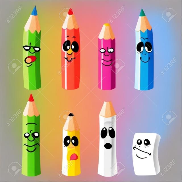 Vector Cartoon emotionele potlood set kleur 10