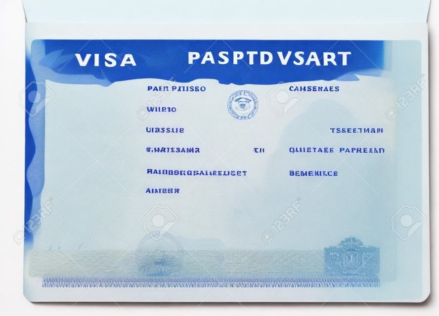 Üres amerikai vízum az útlevél oldalon. Üres vízum az Egyesült Államokba történő belépéshez
