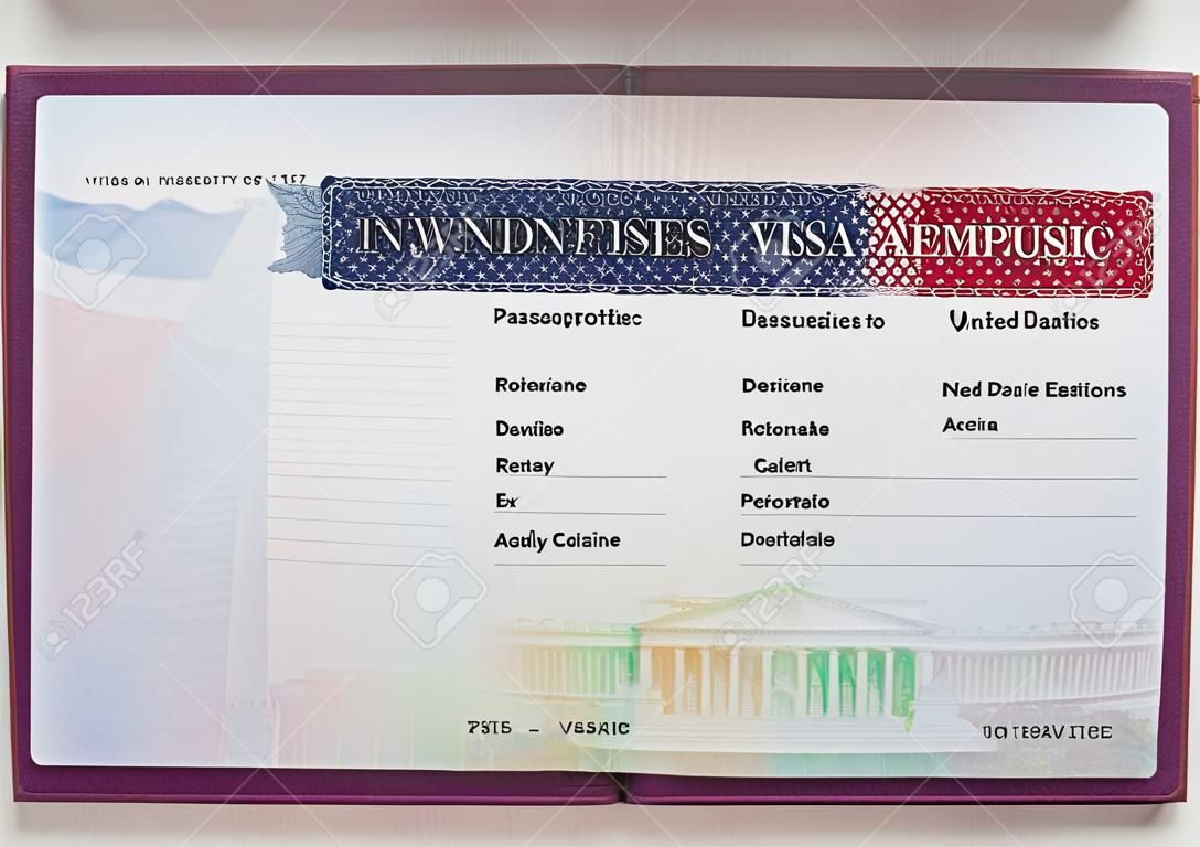 Leeres amerikanisches Visum in der Passseite. Leeres Visum, um Vereinigten Staat von Amerika einzutragen