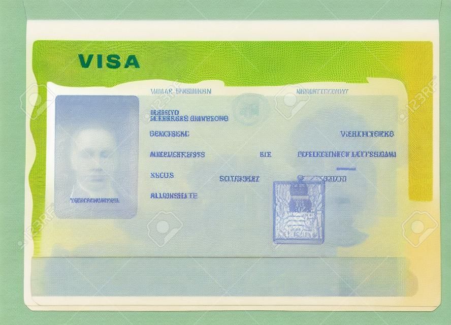 Пустая американская виза на странице паспорта. Пустая виза для въезда в Соединенные Штаты Америки