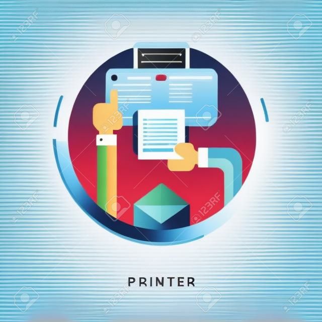 Flat Style Vector Illustration. Printer Concept. Human Hands with Printer
