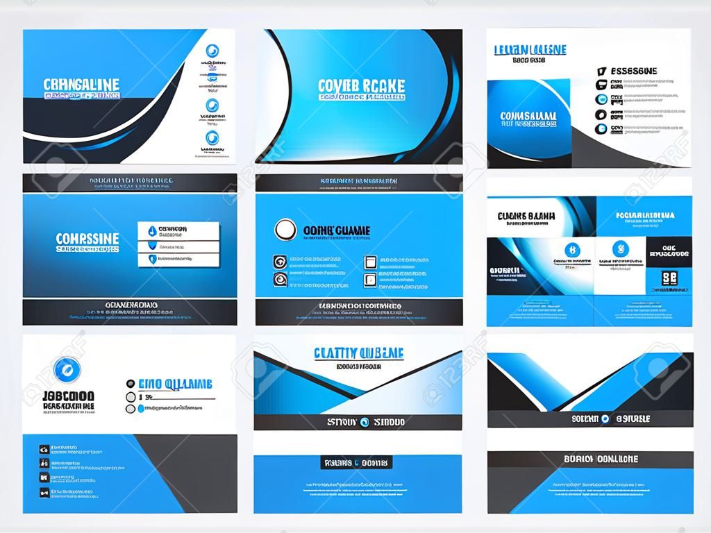 Double sided business card templates. Blue color theme. Stationery design vector set. Vector illustration