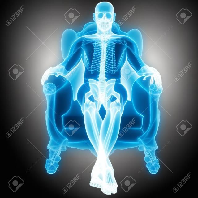 hombre sentado en una silla bajo los rayos-X.