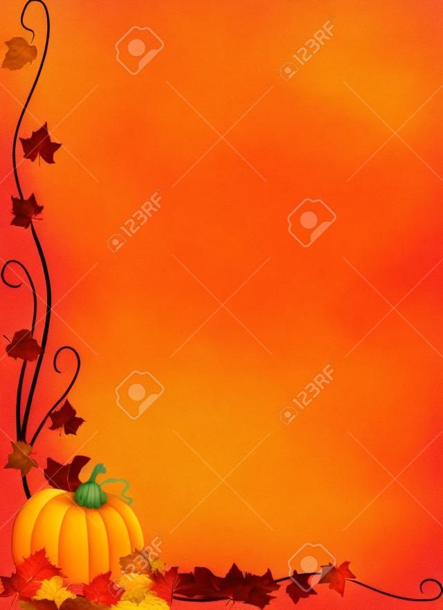 Иллюстрация осенних листьев и тыквы в качестве бордюра