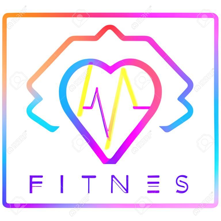 Colour Icon of heart with cardiogram in frame. Icon for health sport fitness. Vector