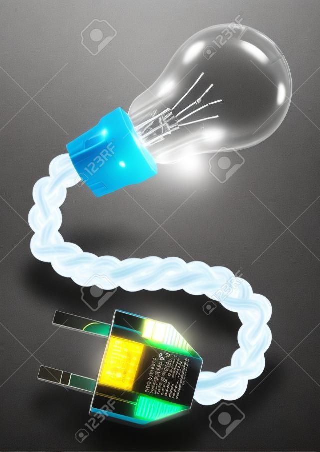 high price and tariff for electricity concept, bulb with money cable and plug