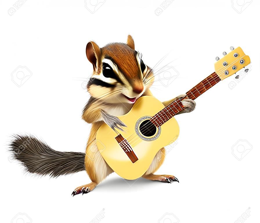 Lustiges Tierstreifenhörnchen mit Gitarre auf Weiß