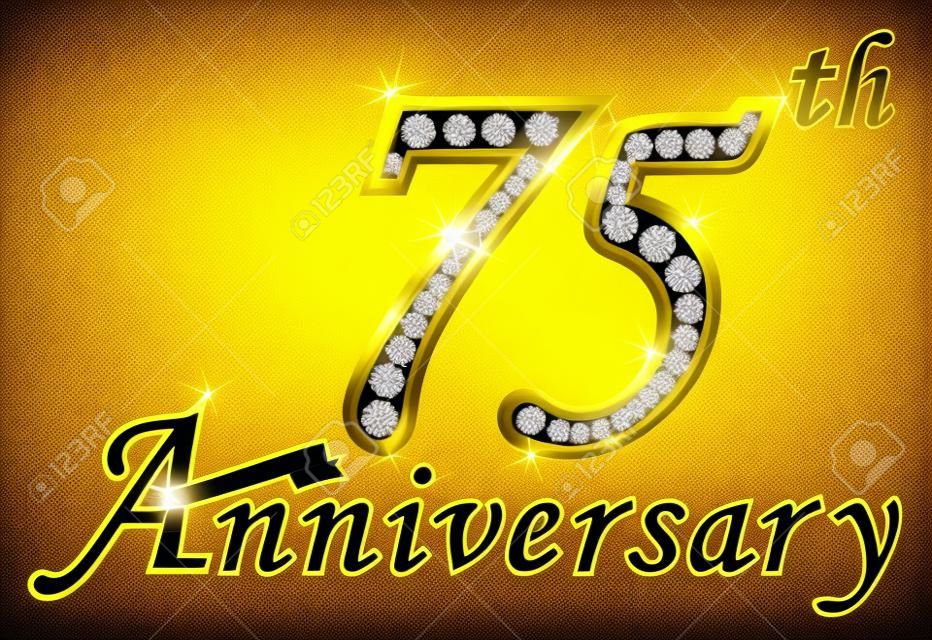 Célébrant le signe d'or du 75e anniversaire avec des diamants, illustration vectorielle.