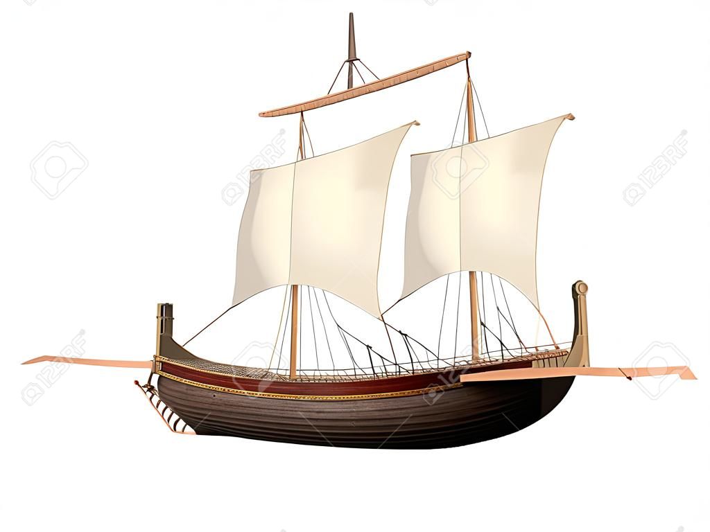 Un navire grec antique isolé sur blanc
