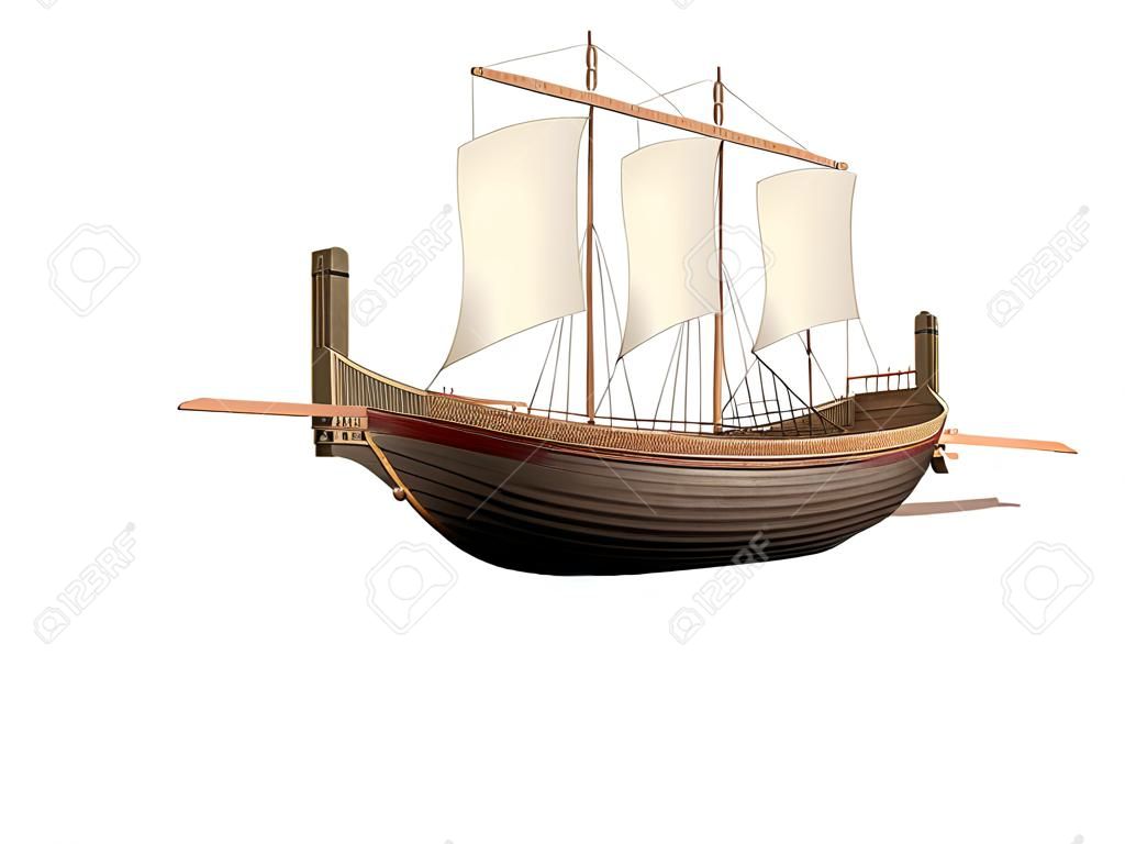 Un navire grec antique isolé sur blanc