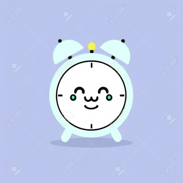 cute and kawaii character of alarm clock. Cute smiling happy alarm time clock. Vector flat cartoon character illustration icon design