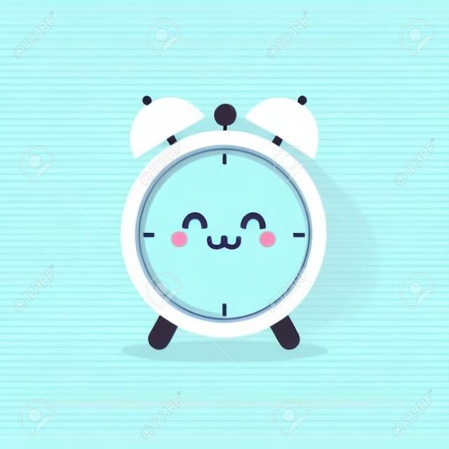 cute and kawaii character of alarm clock. Cute smiling happy alarm time clock. Vector flat cartoon character illustration icon design