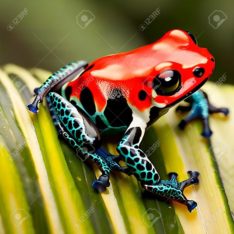 rojo venenoso rana dardo. Tropical anfibios de la selva Perú, un morfo rojo de Ranitomeya amazonica (Arena Blanca) Estos animales son a menudo mantenidos como mascotas exóticas en un terrario.