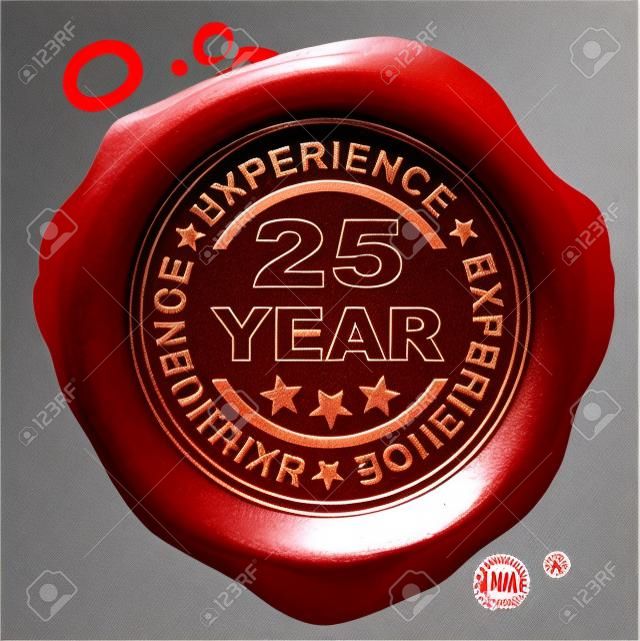 25 lat doświadczenia i znaczek jakości produktu gwarantuje etykiety jubileum czerwony woskową pieczęć,