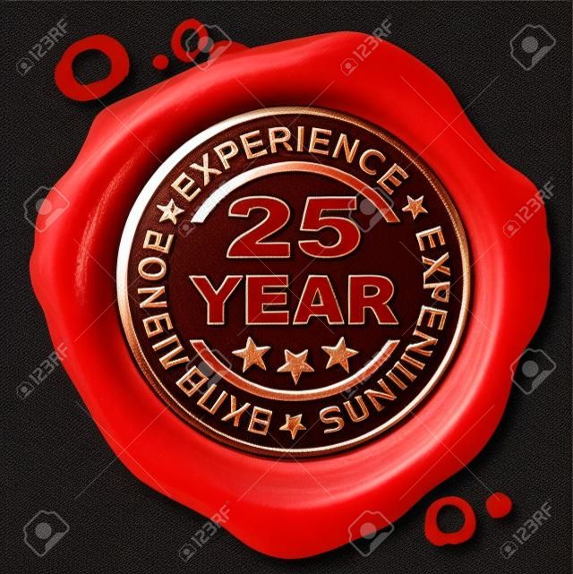 25 lat doświadczenia i znaczek jakości produktu gwarantuje etykiety jubileum czerwony woskową pieczęć,