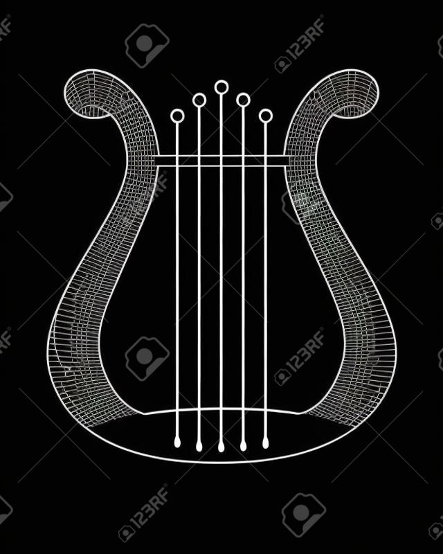 Lyra - un simbolo di ispirazione uno strumento musicale - silhouette vettoriale. Arpa - un simbolo dell'arte - un'icona per un pittogramma. Lyra - sagoma nera vettoriale di uno strumento a corda.