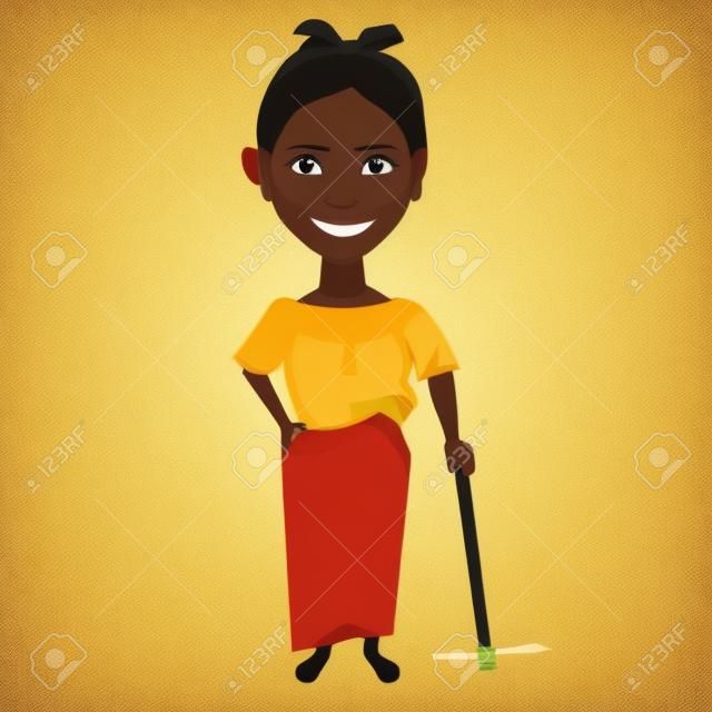 Mulher agricultora africana. Ilustração vetorial isolada no fundo branco
