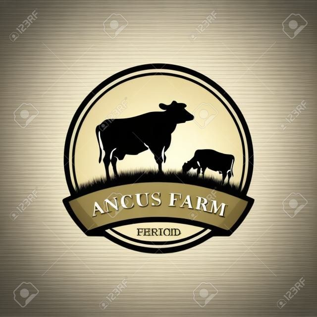 szablon projektu logo czarnego angusa. projektowanie logo farmy krów. ilustracja wektorowa krowy