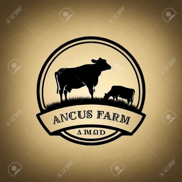modello di progettazione del logo black angus. design del logo dell'allevamento di mucche. illustrazione vettoriale di mucca