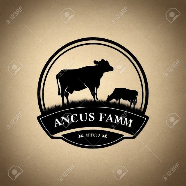 modello di progettazione del logo black angus. design del logo dell'allevamento di mucche. illustrazione vettoriale di mucca