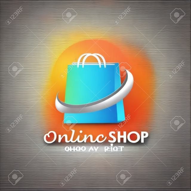 icona di vettore di progettazione logo negozio online. disegno del logo dello shopping