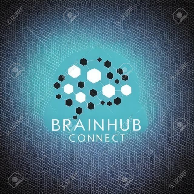 brain connection logo with hexagon. digital brain. brain hub logo design vector icon