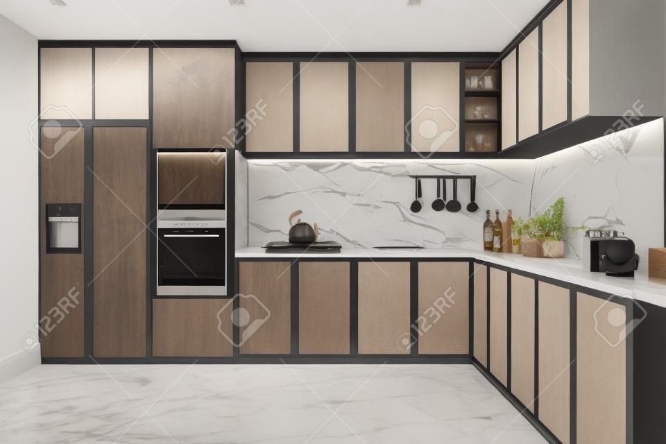 Rendering 3d bella cucina moderna con decorazioni in marmo