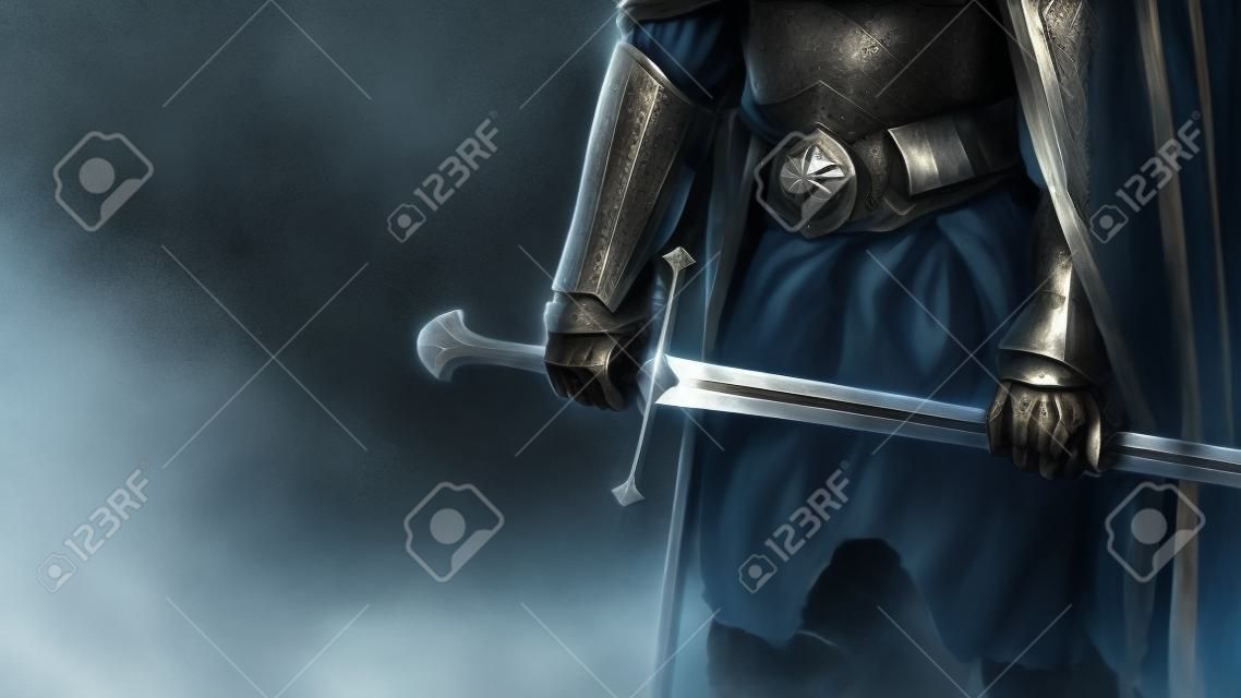 Knight with the two-handed sword. Medieval concept.