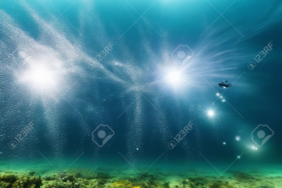 Burbuja del buceador en vistas submarinas
