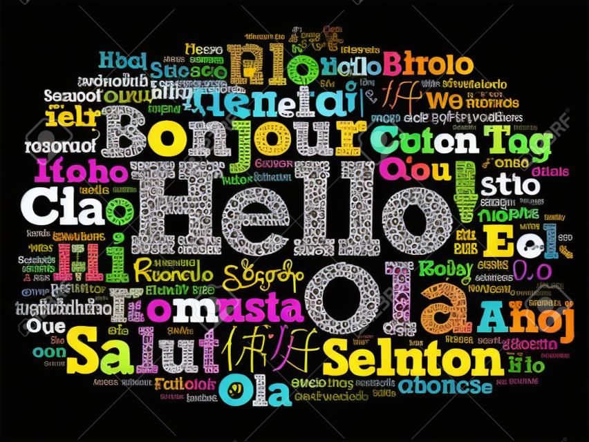 Hello word cloud em diferentes idiomas do mundo, conceito de fundo
