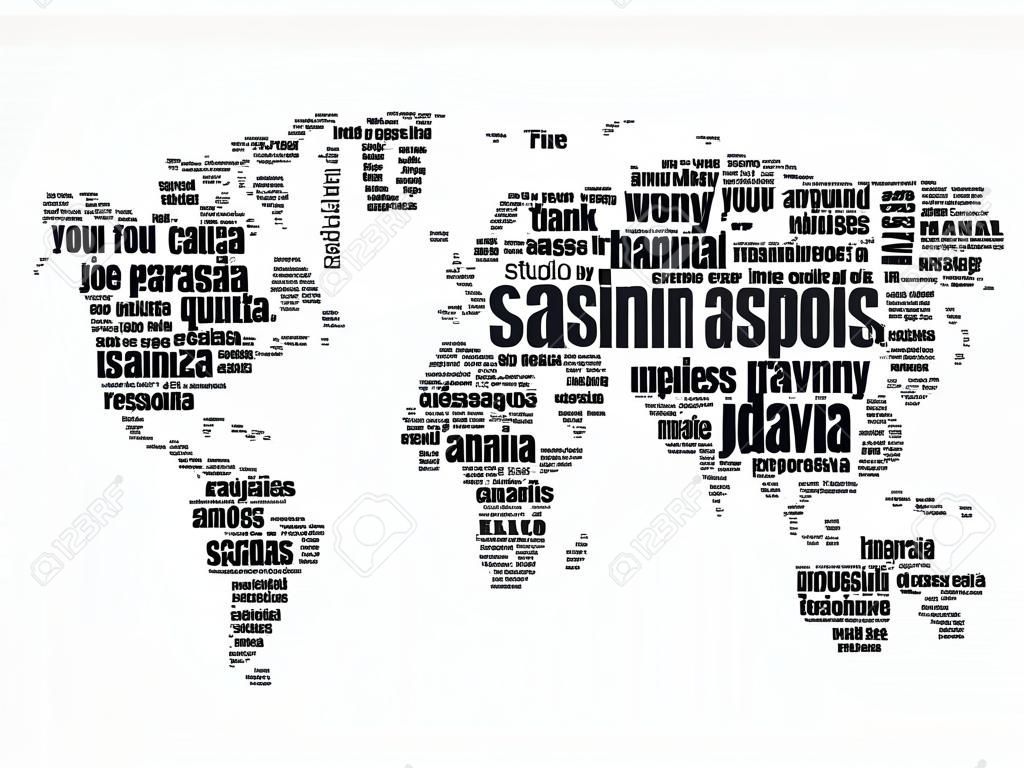 Bedankt in vele talen World Map in Typografie word cloud, meertalig voor onderwijs of Thanksgiving dag