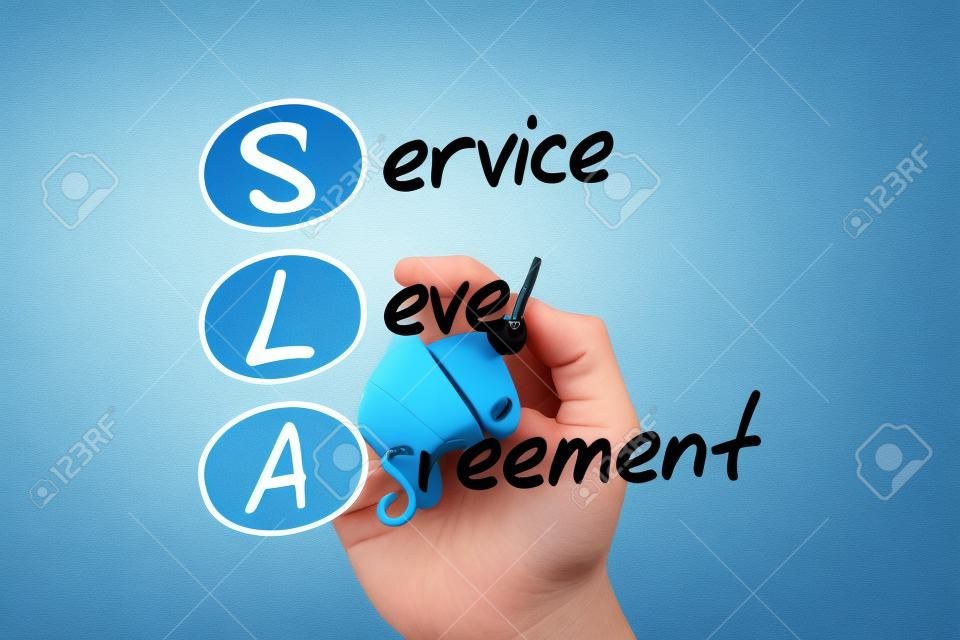 SLA - Acordo de nível de serviço acrônimo com marcador, fundo de conceito de negócios