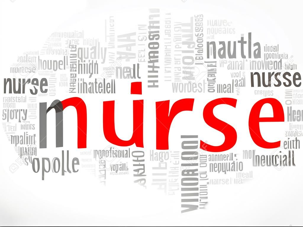 Enfermera palabra nube collage, fondo del concepto de salud